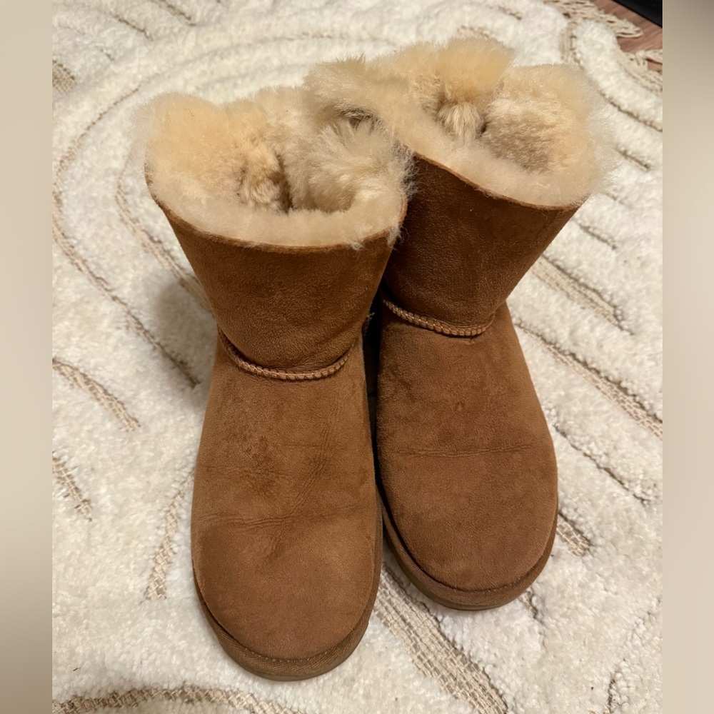 UGG Tan Shearling Boots with Bow